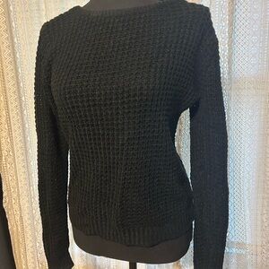 Black Waffle Knit Sweater with Crisscross Back